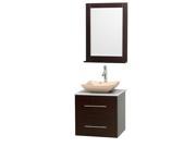 Wyndham Collection Centra 24 inch Single Bathroom Vanity in Espresso White Man Made Stone Countertop Avalon Ivory Marble Sink and 24 inch Mirror