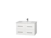 Wyndham Collection Centra 36 inch Single Bathroom Vanity in Matte White White Man Made Stone Countertop Undermount Square Sink and No Mirror