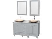 Wyndham Collection Acclaim 60 inch Double Bathroom Vanity in Oyster Gray White Carrera Marble Countertop Arista Ivory Marble Sinks and 24 inch Mirrors
