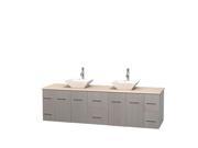 Wyndham Collection Centra 80 inch Double Bathroom Vanity in Gray Oak Ivory Marble Countertop Pyra White Porcelain Sinks and No Mirror