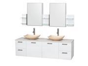 Wyndham Collection Amare 72 inch Double Bathroom Vanity in Glossy White White Man Made Stone Countertop Arista Ivory Marble Sinks and Medicine Cabinets