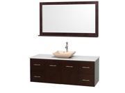 Wyndham Collection Centra 60 inch Single Bathroom Vanity in Espresso White Man Made Stone Countertop Avalon Ivory Marble Sink and 58 inch Mirror