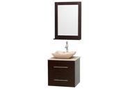 Wyndham Collection Centra 24 inch Single Bathroom Vanity in Espresso Ivory Marble Countertop Avalon Ivory Marble Sink and 24 inch Mirror