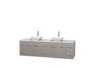 Wyndham Collection Centra 80 inch Double Bathroom Vanity in Gray Oak White Man Made Stone Countertop Pyra White Porcelain Sinks and No Mirror