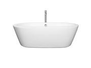 Wyndham Collection Mermaid 71 inch Freestanding Bathtub in White with Floor Mounted Faucet Drain and Overflow Trim in Polished Chrome