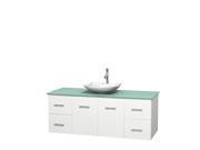 Wyndham Collection Centra 60 inch Single Bathroom Vanity in Matte White Green Glass Countertop Arista White Carrera Marble Sink and No Mirror