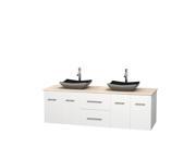 Wyndham Collection Centra 72 inch Double Bathroom Vanity in Matte White Ivory Marble Countertop Altair Black Granite Sinks and No Mirror