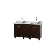 Wyndham Collection Acclaim 60 inch Double Bathroom Vanity in Espresso White Carrera Marble Countertop Pyra White Sinks and No Mirrors