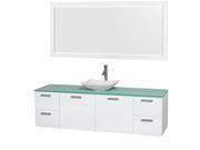 Wyndham Collection Amare 72 inch Single Bathroom Vanity in Glossy White Green Glass Countertop Arista White Carrera Marble Sink and 70 inch Mirror