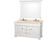 Wyndham Collection Andover 60 inch Double Bathroom Vanity in White Ivory Marble Countertop Undermount Oval Sinks and 56 inch Mirror