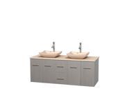 Wyndham Collection Centra 60 inch Double Bathroom Vanity in Gray Oak Ivory Marble Countertop Avalon Ivory Marble Sinks and No Mirror