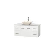 Wyndham Collection Centra 48 inch Single Bathroom Vanity in Matte White White Carrera Marble Countertop Pyra Bone Porcelain Sink and No Mirror