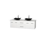 Wyndham Collection Centra 72 inch Double Bathroom Vanity in Matte White White Man Made Stone Countertop Arista Black Granite Sinks and No Mirror