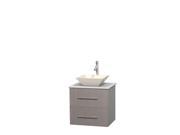 Wyndham Collection Centra 24 inch Single Bathroom Vanity in Gray Oak White Man Made Stone Countertop Pyra Bone Porcelain Sink and No Mirror