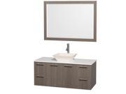 Wyndham Collection Amare 48 inch Single Bathroom Vanity in Gray Oak with White Man Made Stone Top with Bone Porcelain Sink and 46 inch Mirror