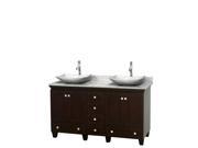 Wyndham Collection Acclaim 60 inch Double Bathroom Vanity in Espresso White Carrera Marble Countertop Arista White Carrera Marble Sinks and No Mirrors