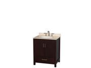 Wyndham Collection Sheffield 30 inch Single Bathroom Vanity in Espresso Ivory Marble Countertop Undermount Oval Sink and No Mirror