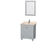 Wyndham Collection Acclaim 30 inch Single Bathroom Vanity in Oyster Gray Ivory Marble Countertop Undermount Square Sink and 24 inch Mirror