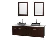 Wyndham Collection Centra 72 inch Double Bathroom Vanity in Espresso White Carrera Marble Countertop Altair Black Granite Sinks and 24 inch Mirrors
