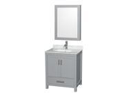 Wyndham Collection Sheffield 30 inch Single Bathroom Vanity in Gray White Carrera Marble Countertop Undermount Square Sink and Medicine Cabinet