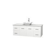 Wyndham Collection Centra 60 inch Single Bathroom Vanity in Matte White White Carrera Marble Countertop Pyra White Porcelain Sink and No Mirror