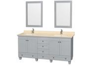 Wyndham Collection Acclaim 72 inch Double Bathroom Vanity in Oyster Gray Ivory Marble Countertop Undermount Square Sinks and 24 inch Mirrors