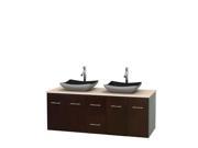 Wyndham Collection Centra 60 inch Double Bathroom Vanity in Espresso Ivory Marble Countertop Altair Black Granite Sinks and No Mirror