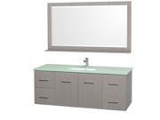 Wyndham Collection Centra 60 inch Single Bathroom Vanity in Gray Oak Green Glass Countertop Square Porcelain Undermount Sink and 58 inch Mirror