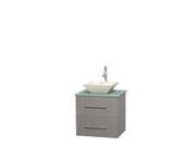 Wyndham Collection Centra 24 inch Single Bathroom Vanity in Gray Oak Green Glass Countertop Pyra Bone Porcelain Sink and No Mirror