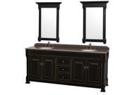 Wyndham Collection Andover 80 inch Double Bathroom Vanity in Black Imperial Brown Granite Countertop Undermount Oval Sinks and 28 inch Mirrors