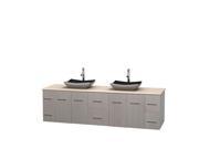 Wyndham Collection Centra 80 inch Double Bathroom Vanity in Gray Oak Ivory Marble Countertop Altair Black Granite Sinks and No Mirror