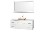 Wyndham Collection Centra 60 inch Single Bathroom Vanity in Matte White White Man Made Stone Countertop Avalon Ivory Marble Sink and 58 inch Mirror