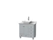 Wyndham Collection Acclaim 36 inch Single Bathroom Vanity in Oyster Gray White Carrera Marble Countertop Pyra White Porcelain Sink and No Mirror
