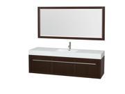 Wyndham Collection Axa 72 inch Single Bathroom Vanity in Espresso Acrylic Resin Countertop Integrated Sink and 70 inch Mirror