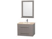 Wyndham Collection Centra 30 inch Single Bathroom Vanity in Gray Oak Ivory Marble Countertop Square Porcelain Undermount Sink and 24 inch Mirror