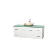 Wyndham Collection Centra 60 inch Single Bathroom Vanity in Matte White Green Glass Countertop Arista Ivory Marble Sink and No Mirror