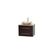 Wyndham Collection Centra 30 inch Single Bathroom Vanity in Espresso Ivory Marble Countertop Arista Ivory Marble Sink and No Mirror