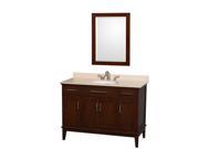 Wyndham Collection Hatton 48 inch Single Bathroom Vanity in Dark Chestnut Ivory Marble Countertop Undermount Oval Sink and 24 inch Mirror