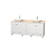 Wyndham Collection Acclaim 80 inch Double Bathroom Vanity in White Ivory Marble Countertop Pyra Bone Porcelain Sinks and No Mirrors