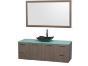 Wyndham Collection Amare 60 inch Single Bathroom Vanity in Gray Oak Green Glass Countertop Arista Black Granite Sink and 58 inch Mirror