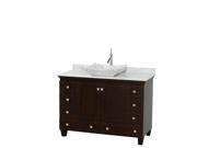 Wyndham Collection Acclaim 48 inch Single Bathroom Vanity in Espresso White Carrera Marble Countertop Avalon White Carrera Marble Sink and No Mirror