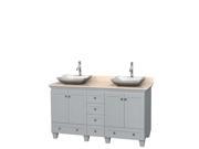Wyndham Collection Acclaim 60 inch Double Bathroom Vanity in Oyster Gray Ivory Marble Countertop Avalon White Carrera Marble Sinks and No Mirrors