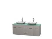 Wyndham Collection Centra 60 inch Double Bathroom Vanity in Gray Oak Green Glass Countertop Avalon White Carrera Marble Sinks and No Mirror