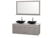 Wyndham Collection Centra 60 inch Double Bathroom Vanity in Gray Oak White Carrera Marble Countertop Arista Black Granite Sinks and 58 inch Mirror