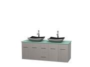 Wyndham Collection Centra 60 inch Double Bathroom Vanity in Gray Oak Green Glass Countertop Altair Black Granite Sinks and No Mirror