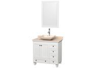 Wyndham Collection Acclaim 36 inch Single Bathroom Vanity in White Ivory Marble Countertop Avalon Ivory Marble Sink and 24 inch Mirror
