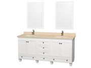 Wyndham Collection Acclaim 72 inch Double Bathroom Vanity in White Ivory Marble Countertop Undermount Square Sinks and 24 inch Mirrors
