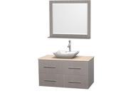 Wyndham Collection Centra 42 inch Single Bathroom Vanity in Gray Oak Ivory Marble Countertop Avalon White Carrera Marble Sink and 36 inch Mirror