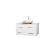 Wyndham Collection Centra 42 inch Single Bathroom Vanity in Matte White White Man Made Stone Countertop Avalon Ivory Marble Sink and No Mirror