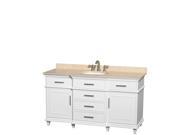Wyndham Collection Berkeley 60 inch Single Bathroom Vanity in White with Ivory Marble Top with White Undermount Oval Sink and No Mirror